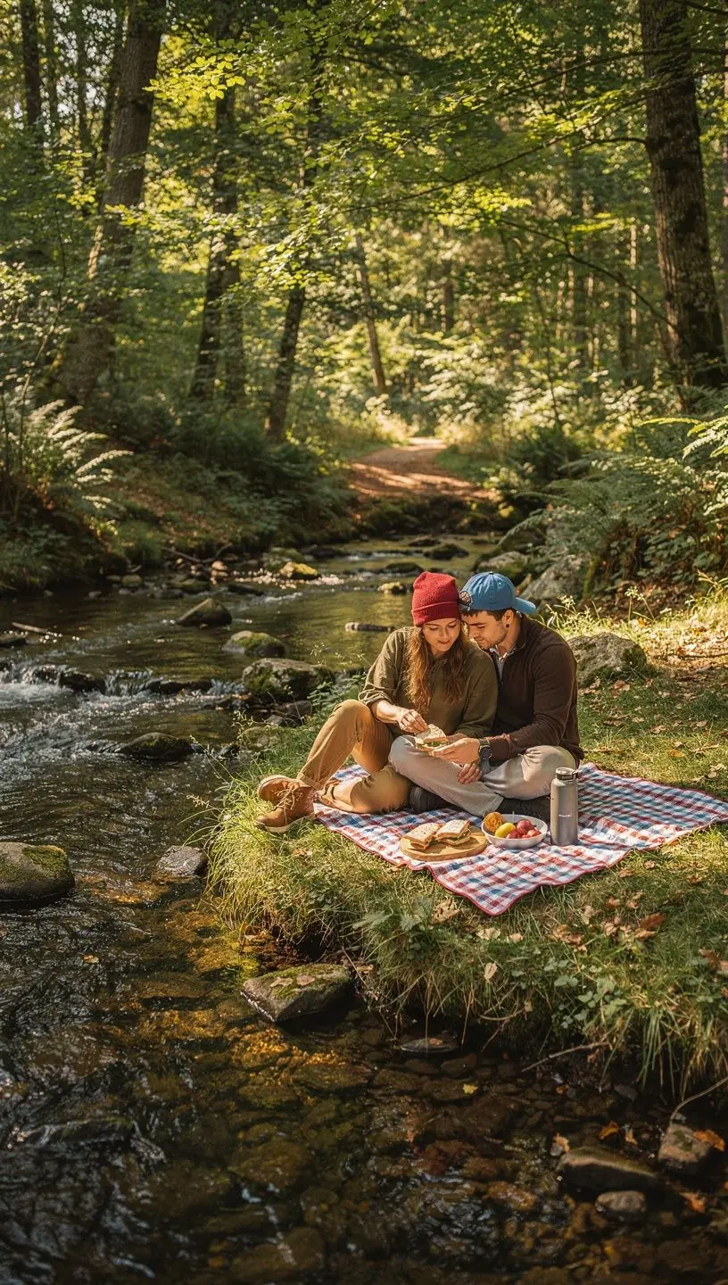 Een prachtig uitzicht op een weelderig bos vol met groene bomen en wilde bloemen.